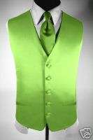 Lime Green satin FULLBACK tuxedo vest /longtie Large  