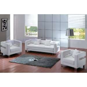   White Leather Sofa (Sleeper) with Two Chairs Set