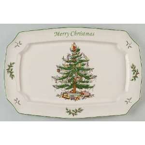 Spode Christmas Tree Green Trim 15 Rectangular Serving Platter, Fine 