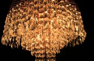   Hollywood Regency Brass chandelier fixture w Crystal WATERFALLS  