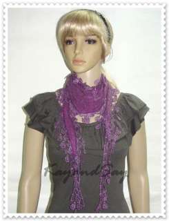   Purple Cotton Triangle Lace Scarf Wrap Scarves New Free Ship  
