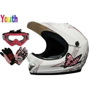  Youth White/pink Butterfly Dirt Bike Atv Motocross Helmet 
