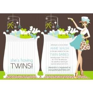 crib mom   blue twins, Custom Personalized Baby Girl Shower Invitation 
