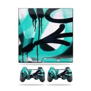   Sony Playstation 3 PS3 Slim Skins + 2 Controller Skins Graffiti Tagz